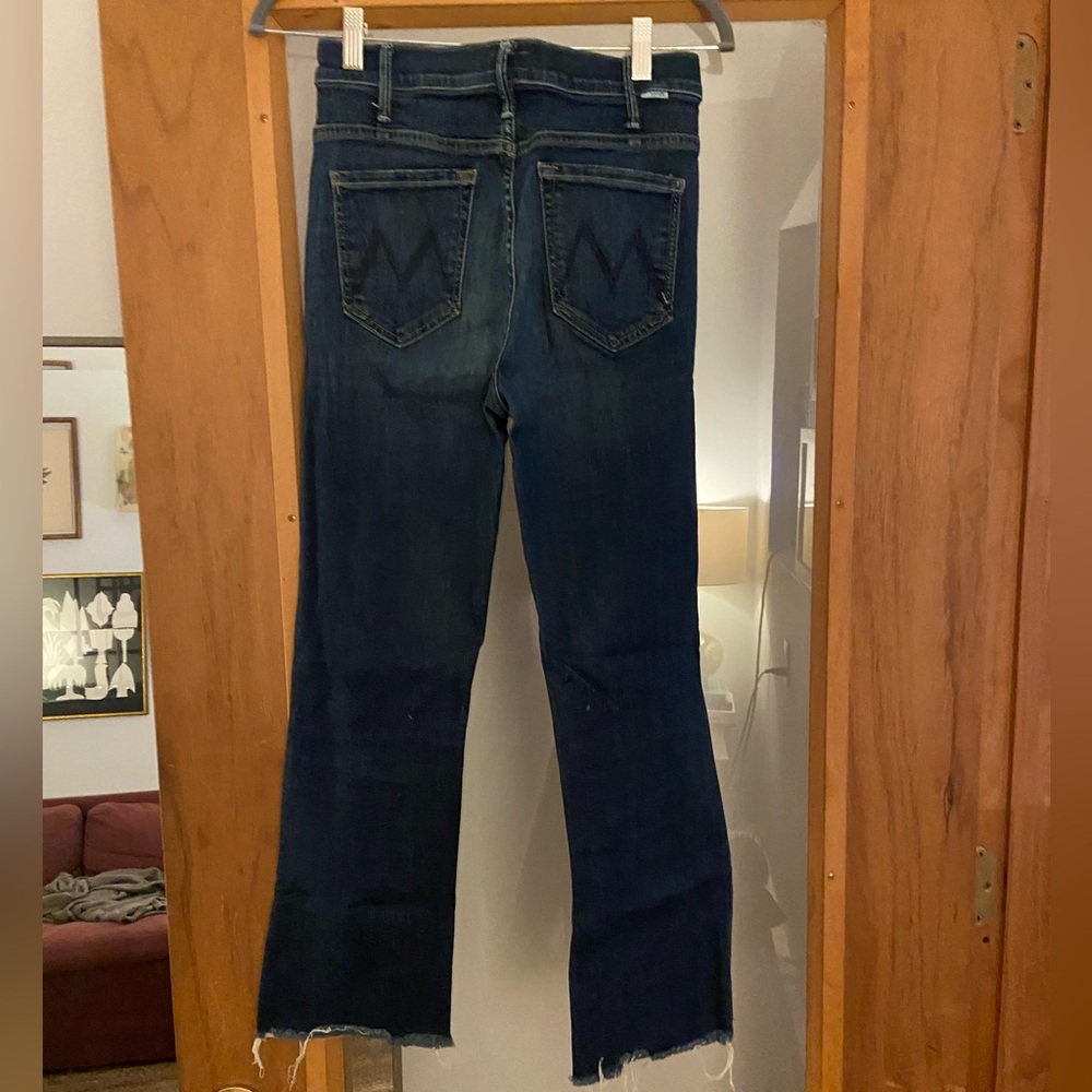 MOTHER The Hustler Ankle Fray Dark Blue Flare Jeans